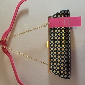Nichole Lee Collection,  Dark Green With Gold Poka Dots Clutch, NWT